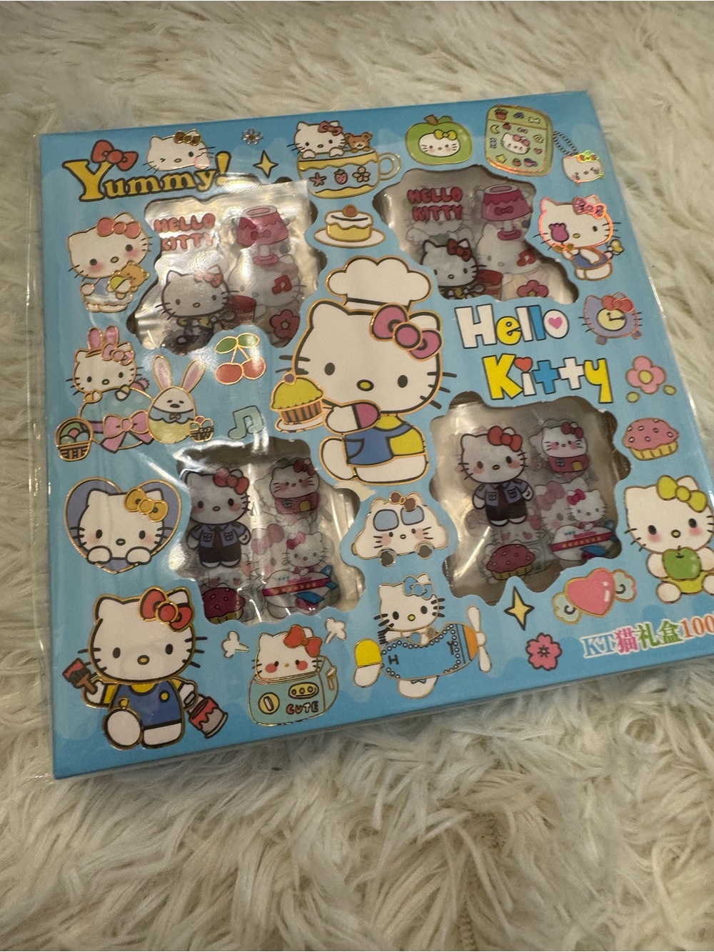 Yummy Hello Kitty 100 Sticker box Set - Blue and Pink Accents